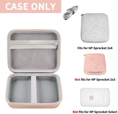 حافظة متوافقة مع طابعة الصور الفورية HP Sprocket 3x4، وحامل تخزين ومنظم حمل مع جيب شبكي لورق الزنك، وألبوم الصور، وأقلام التحديد، والملصقات وغيرها من الملحقات (العلبة فقط) - ذهبي وردي in Kuwait