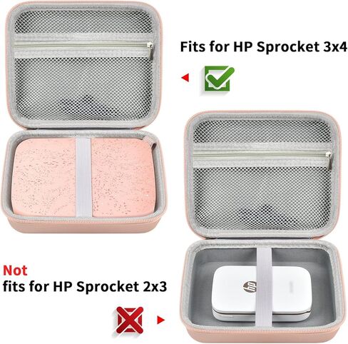 حافظة متوافقة مع طابعة الصور الفورية HP Sprocket 3x4، وحامل تخزين ومنظم حمل مع جيب شبكي لورق الزنك، وألبوم الصور، وأقلام التحديد، والملصقات وغيرها من الملحقات (العلبة فقط) - ذهبي وردي in Kuwait