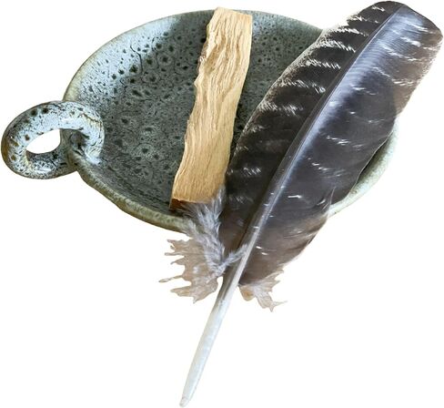 Vintage Handles Ceramic Incense Holder for Palo Santo Sticks with Smudging Feather and Palo Santo for Spiritual Gifts for Women (Khaki) in Saudi Arabia