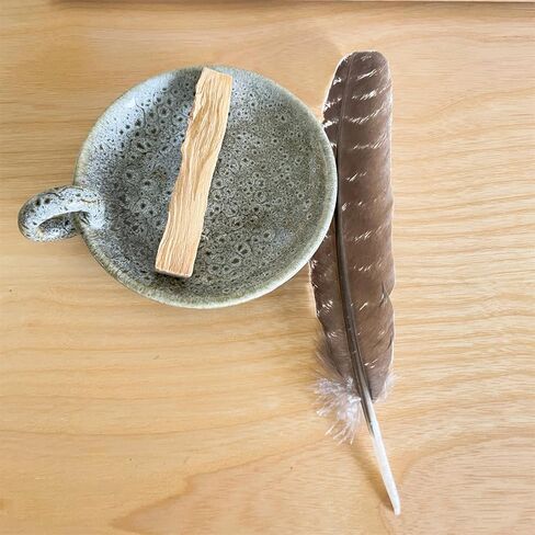 Vintage Handles Ceramic Incense Holder for Palo Santo Sticks with Smudging Feather and Palo Santo for Spiritual Gifts for Women (Khaki) in Saudi Arabia