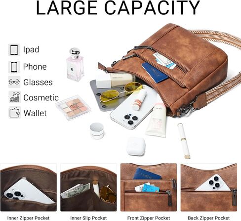 Crossbody Bags for Women Trendy Vegan Leather Purses for Women Hobo Handbags Shoulder Bag with Detachable Strap for Travel in Saudi Arabia