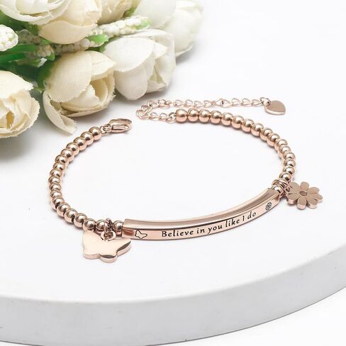 DS Inspirational Leather Bracelet for Women Christian Engraved Bibler Verse Cross Butterfly Daisies Charm Bracelet, Exquisite Stainless Steel Jewelry Daughter Best Friend Bestie in Saudi Arabia
