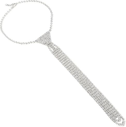 Bridal Wedding Party Silver Crystal Rhinestone Long Neck Tie Filled with Rhinestones Necklace in Saudi Arabia