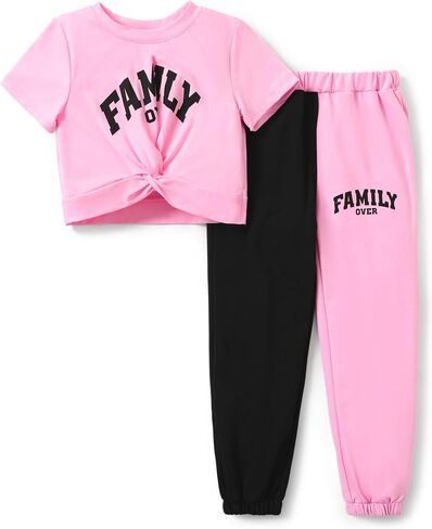PATPAT Girl's 2 Piece Outfits Short Sleeve Twist Front Tee Top and Elastic Sweatpants Summer Clothes Set 5-12Y in Saudi Arabia