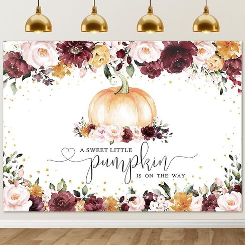 Mocsicka Burgundy Fall Pumpkin Baby Shower Backdrop Girl Autumn Baby Shower Background Little Pumpkin Baby Shower Party Decorations Banner Photo Studio Props (5x3ft) in Saudi Arabia