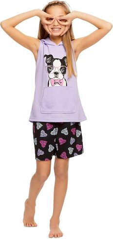 Girls 2-Piece Pajama Set Kids Sleepwear, Short Sleeve Top and Long Pants PJ Set, Lavender in Saudi Arabia