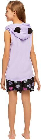 Girls 2-Piece Pajama Set Kids Sleepwear, Short Sleeve Top and Long Pants PJ Set, Lavender in Saudi Arabia