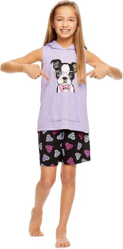 Girls 2-Piece Pajama Set Kids Sleepwear, Short Sleeve Top and Long Pants PJ Set, Lavender in Saudi Arabia