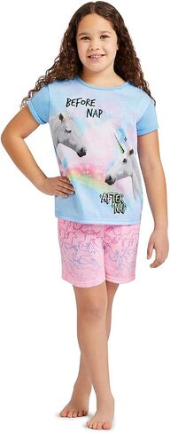 Girls 2-Piece Pajama Set Kids Sleepwear, Short Sleeve Top and Long Pants PJ Set, Lavender in Saudi Arabia