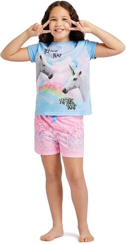Girls 2-Piece Pajama Set Kids Sleepwear, Short Sleeve Top and Long Pants PJ Set, Lavender in Saudi Arabia