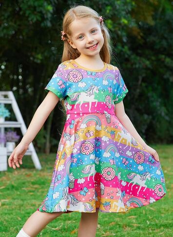 RAISEVERN Toddler Girls Dresses Short Sleeve Casual Midi Sundress 4-9T in Saudi Arabia