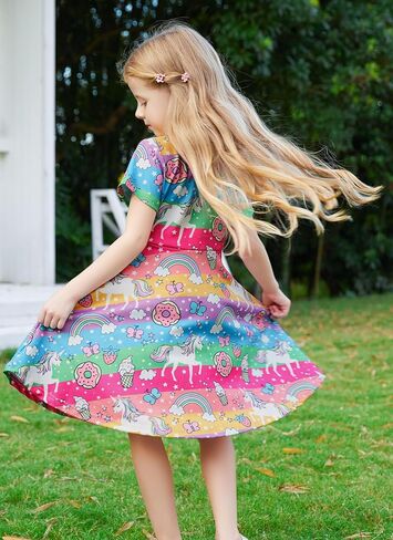 RAISEVERN Toddler Girls Dresses Short Sleeve Casual Midi Sundress 4-9T in Saudi Arabia