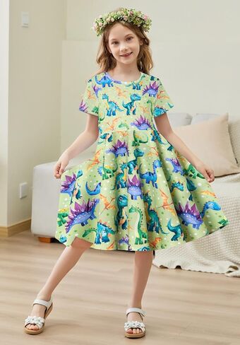 RAISEVERN Toddler Girls Dresses Short Sleeve Casual Midi Sundress 4-9T in Saudi Arabia