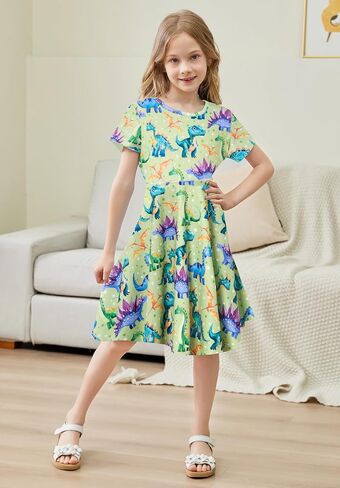 RAISEVERN Toddler Girls Dresses Short Sleeve Casual Midi Sundress 4-9T in Saudi Arabia