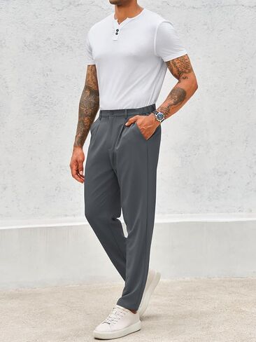 Runcati Mens Slim Fit Dress Pants Business Casual Golf Chino Pants Stretch Pleated Slacks in Saudi Arabia
