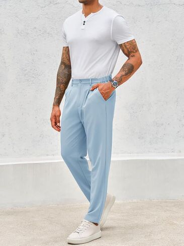 Runcati Mens Slim Fit Dress Pants Business Casual Golf Chino Pants Stretch Pleated Slacks in Saudi Arabia