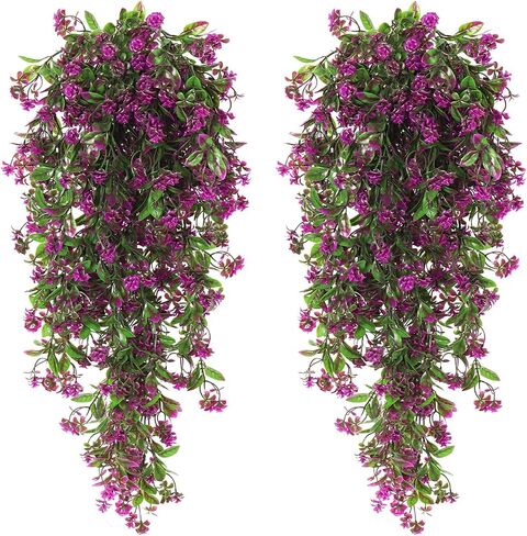 RECUTMS Outdoor Artificial Hanging Flowers 4Pcs Fake Greenery Shrubs UV Resistant Faux Plastic Plants for Farmhouse Kitchen Office Party Summer Decor Indoor (Orange) in Saudi Arabia