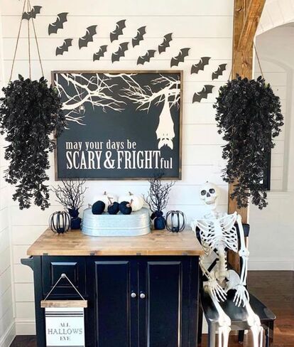 RECUTMS Outdoor Artificial Hanging Flowers 4Pcs Fake Greenery Shrubs UV Resistant Faux Plastic Plants for Farmhouse Kitchen Office Party Summer Decor Indoor (Orange) in Kuwait