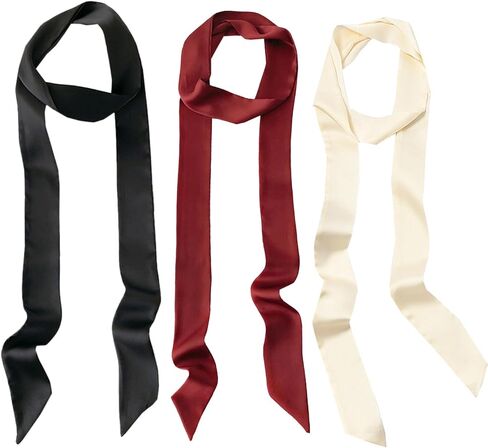3 Pieces Solid Color Long Neckerchief Pure Skinny Scarf Necktie Handbag Wrap Handle Satin Belt Gift in Saudi Arabia