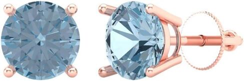 2.94cttw Round Cut Solitaire Genuine Aquamarine Blue Simulated Diamond Unisex Designer Stud Earrings 14k Rose Gold Screw Back in Saudi Arabia