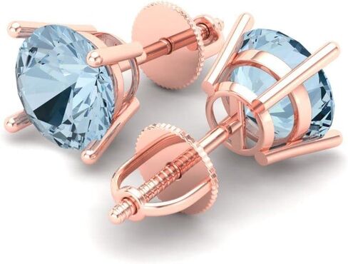 2.94cttw Round Cut Solitaire Genuine Aquamarine Blue Simulated Diamond Unisex Designer Stud Earrings 14k Rose Gold Screw Back in Saudi Arabia