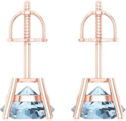 2.94cttw Round Cut Solitaire Genuine Aquamarine Blue Simulated Diamond Unisex Designer Stud Earrings 14k Rose Gold Screw Back in Saudi Arabia