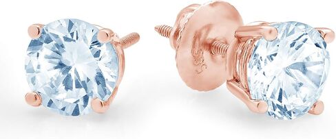 2.94cttw Round Cut Solitaire Genuine Aquamarine Blue Simulated Diamond Unisex Designer Stud Earrings 14k Rose Gold Screw Back in Saudi Arabia