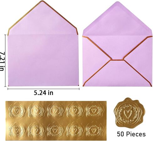 50 Pieces A7 Envelopes with Gold Border, 5.24 x 7.21 Inches Envelopes with Gold Stickers for Greeting Cards and Invitation (Sage Green, A7-5x7) in Saudi Arabia
