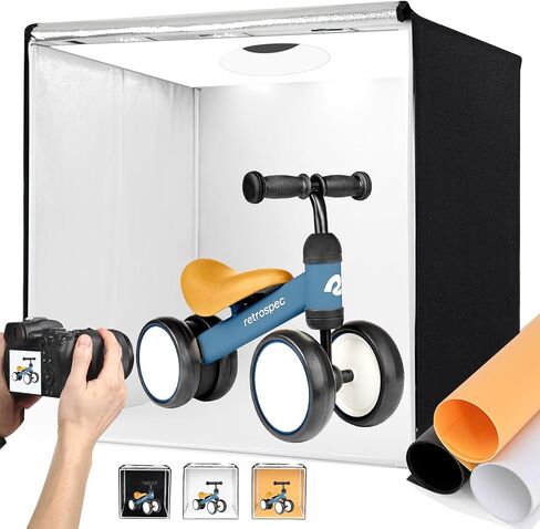 Portable Photo Studio Light Box,39x39 Inch 210 LED Large Photo Light Box with 3 Stepless Dimming Light Panels,4 Color Backdrops Photo Booth for Product Photography in Kuwait