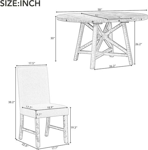 طقم عشاء ريترو عملي مكون من 5 قطع مع طاولة مستديرة قابلة للتمديد مع أوراق وسطى قابلة للإزالة و4 كراسي منجدة لغرفة الطعام والمعيشة، أسود in Kuwait