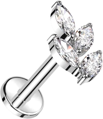 Pierced Owl 16GA ASTM F-136 Implant Grade Titanium Internally Threaded CZ Crystal Marquise Leaf Flat Back Stud in Saudi Arabia