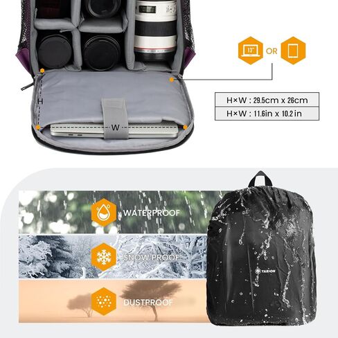 TARION Camera Backpack Bag Small - Professional DSLR Camera Bag with Waterproof Rain Cover Laptop Compartment Photograhy Backpack Case Black TB-S in Kuwait