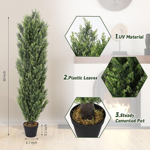 THE BLOOM TIMES 2 حزمة 5 أقدام أشجار توبياري صناعية في الهواء الطلق من خشب الأرز الصنوبر 5 أقدام نباتات وهمية في الهواء الطلق بوعاء شجيرات وشجيرات صناعية مصنفة للأشعة فوق البنفسجية للشرفة الأمامية وفناء الديكور الخارجي مجموعة من 2 in Kuwait