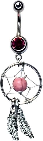 14G DREAM CATCHER PINK STONE BELLY NAVEL RING CZ Jewelry Barbell Piercing 9055 in Saudi Arabia