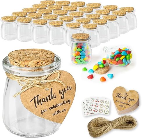 AIXIANG Glass Favor Jars with Cork Lid,30 Pack Small Glass Bottles for Wedding Favor,Baby Shower,Party Favor,Gift Jars for Candy,3.4 oz Small Glass Bottles. in Saudi Arabia