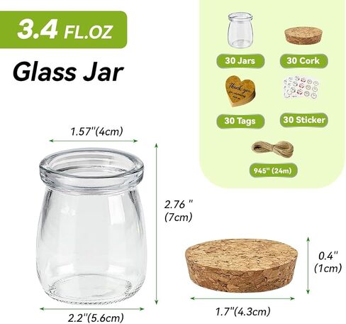 AIXIANG Glass Favor Jars with Cork Lid,30 Pack Small Glass Bottles for Wedding Favor,Baby Shower,Party Favor,Gift Jars for Candy,3.4 oz Small Glass Bottles. in Saudi Arabia