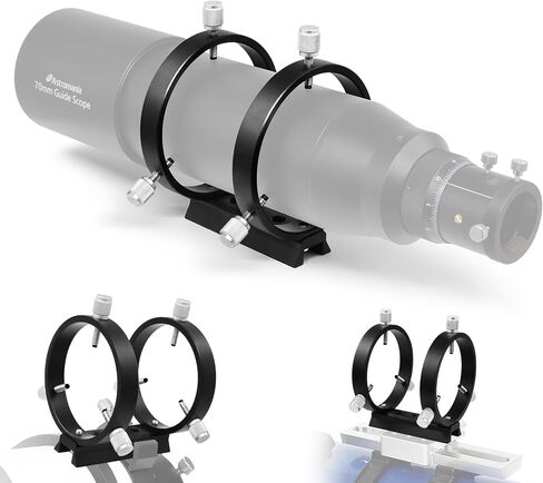 Astromania Adjustable Guide Scope Ring Set with Plate 80 mm Inside Diameter | For Guidescope OTAs 53-79mm Outside Diameter,Teflon Inlays to Protect Telescope,Aluminum Rings Set with Dovetail Mount Plate in Saudi Arabia