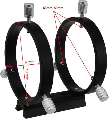 Astromania Adjustable Guide Scope Ring Set with Plate 80 mm Inside Diameter | For Guidescope OTAs 53-79mm Outside Diameter,Teflon Inlays to Protect Telescope,Aluminum Rings Set with Dovetail Mount Plate in Saudi Arabia