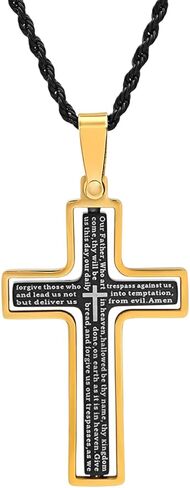 عقد بقلادة متقاطعة من الفولاذ المقاوم للصدأ "Lords Prophet" من الفولاذ المقاوم للصدأ (أسود/ذهبي) in Kuwait