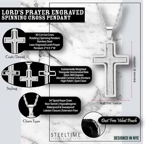 عقد بقلادة متقاطعة من الفولاذ المقاوم للصدأ "Lords Prophet" من الفولاذ المقاوم للصدأ (أسود/ذهبي) in Kuwait