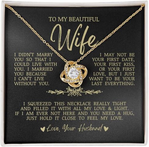 To My Beautiful Wife, "I Can't Live Without You" Love Knot Necklace, Romantic Jewelry Gift for Wife, Anniversary Present, Birthday Christmas Gift Idea, Husband to Wife Gift, Necklace Gift Box with Sentimental Message Card in Saudi Arabia
