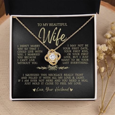 To My Beautiful Wife, "I Can't Live Without You" Love Knot Necklace, Romantic Jewelry Gift for Wife, Anniversary Present, Birthday Christmas Gift Idea, Husband to Wife Gift, Necklace Gift Box with Sentimental Message Card in Saudi Arabia