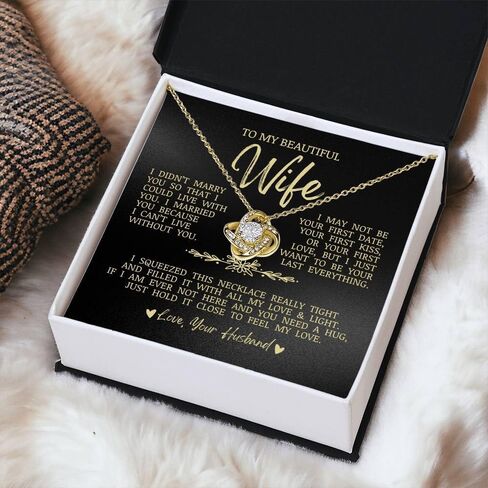To My Beautiful Wife, "I Can't Live Without You" Love Knot Necklace, Romantic Jewelry Gift for Wife, Anniversary Present, Birthday Christmas Gift Idea, Husband to Wife Gift, Necklace Gift Box with Sentimental Message Card in Saudi Arabia