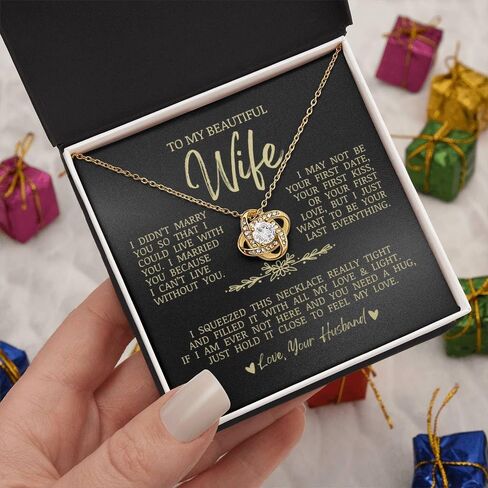 To My Beautiful Wife, "I Can't Live Without You" Love Knot Necklace, Romantic Jewelry Gift for Wife, Anniversary Present, Birthday Christmas Gift Idea, Husband to Wife Gift, Necklace Gift Box with Sentimental Message Card in Saudi Arabia