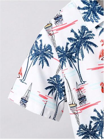 MakeMeChic Boy's 2 Piece Outfit Tropical Print Short Sleeve Button Down Shirt and Elastic Waist Shorts Set in Saudi Arabia