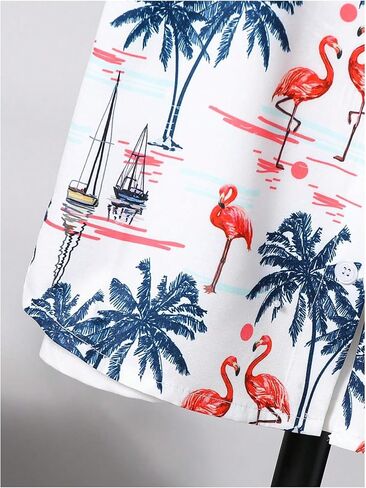 MakeMeChic Boy's 2 Piece Outfit Tropical Print Short Sleeve Button Down Shirt and Elastic Waist Shorts Set in Saudi Arabia