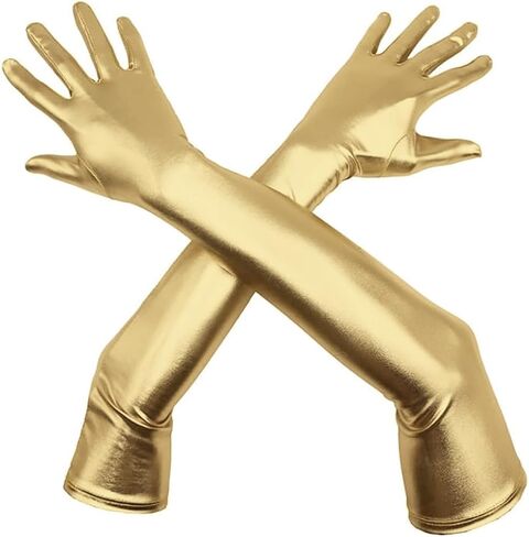 Men's and Women's Shiny Metallic Spandex Opera Party Costume Gloves Wet Look Gloves in Saudi Arabia