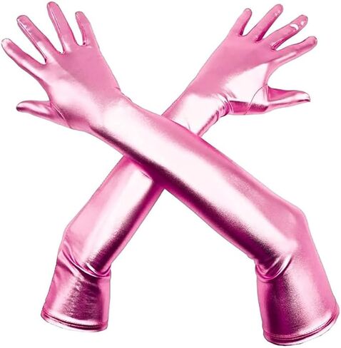 Men's and Women's Shiny Metallic Spandex Opera Party Costume Gloves Wet Look Gloves in Saudi Arabia