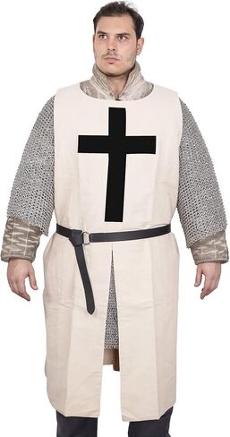 Medieval Knight Cloak & Tunic Templar Hooded Cap Crusader Cloak/Tunic Costumes Cosplay SCA (S-6XL) in Saudi Arabia