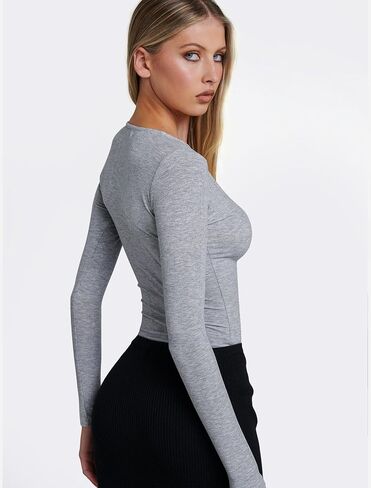 Womens Long Sleeve Henley Shirts Slim Fitted Basic Business Casual Button Down Trendy Tops 2024 Fall Knit T-Shirts in Saudi Arabia
